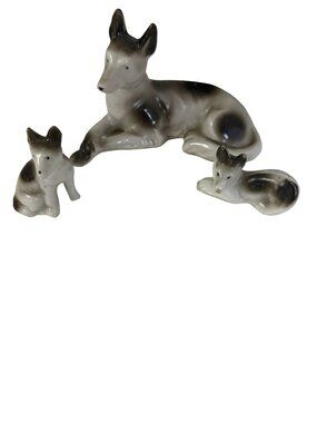 Vintage Miniature Porcelain German Shepherd Dog Family Figurines Japan Set of 3